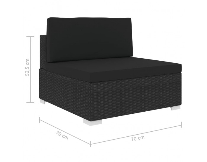 Sonata Модулен междинен фотьойл с възглавници, 1 бр, полиратан, черен