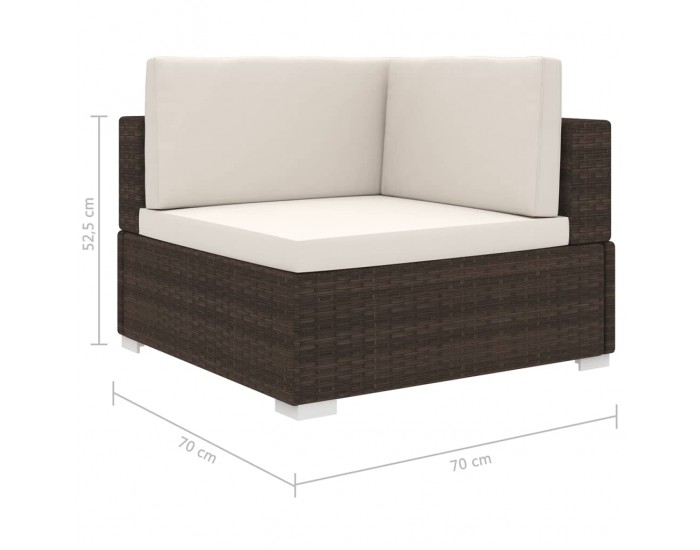 Sonata Модулен ъглов фотьойл с възглавници, 1 бр, полиратан, кафяв