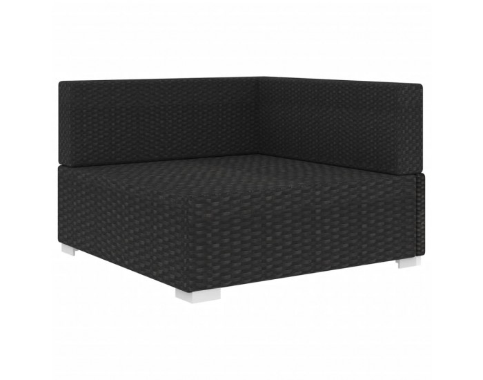 Sonata Модулен ъглов фотьойл с възглавници, 1 бр, полиратан, черен
