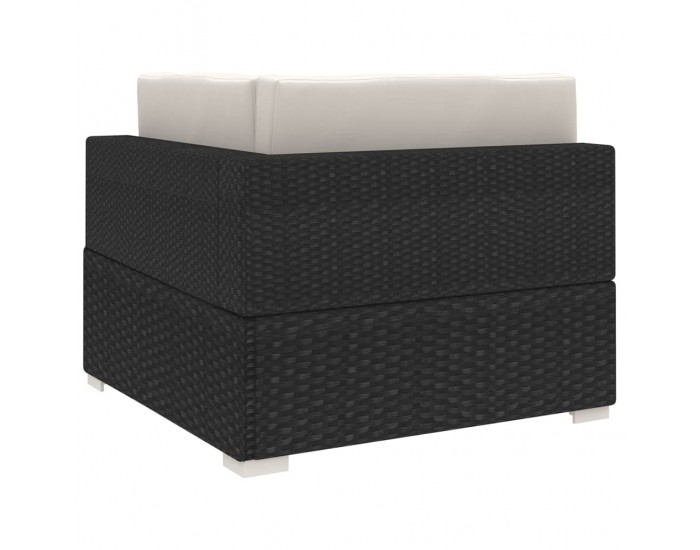Sonata Модулен ъглов фотьойл с възглавници, 1 бр, полиратан, черен