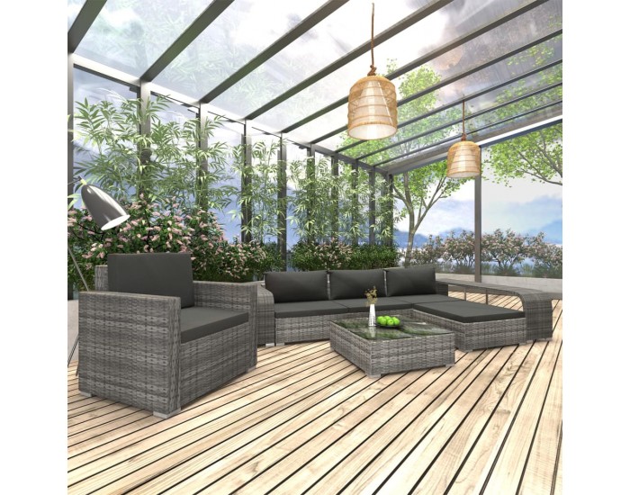 Sonata Градински комплект с възглавници, 8 части, полиратан, сив