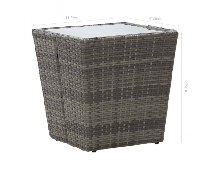 Sonata Маса за чай сива 41,5x41,5x43 см полиратан и закалено стъкло