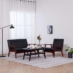 Sonata Комплект дивани от 2 части, черен, изкуствена кожа - Мека мебел