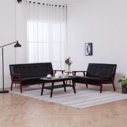 Sonata Комплект дивани от 2 части, черен, изкуствена кожа - Мека мебел