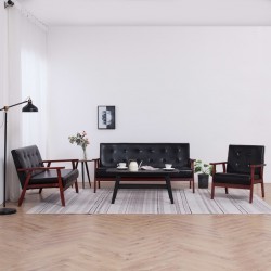 Sonata Комплект дивани от 3 части, черен, изкуствена кожа - Мека мебел
