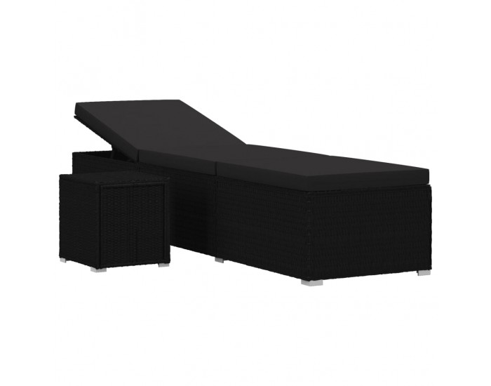 Sonata Шезлонг с шалте и маса за чай, полиратан, черен