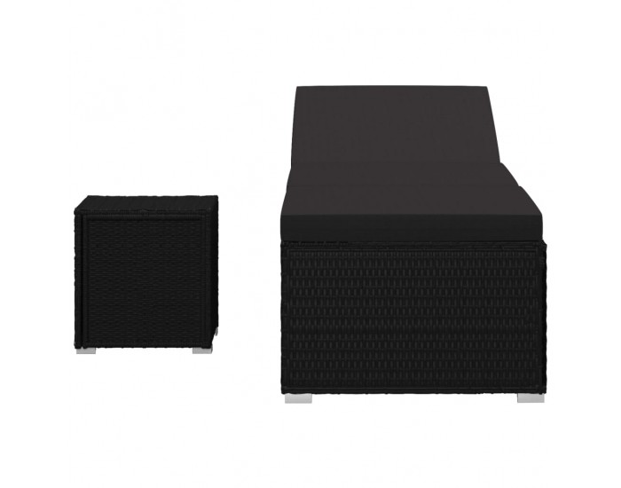 Sonata Шезлонг с шалте и маса за чай, полиратан, черен