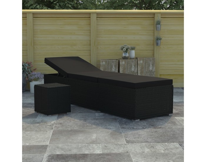 Sonata Шезлонг с шалте и маса за чай, полиратан, черен