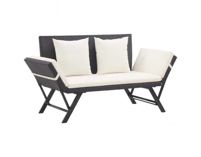 Sonata Градинска пейка с възглавници, 176 см, черна, полиратан
