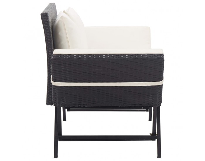 Sonata Градинска пейка с възглавници, 176 см, черна, полиратан