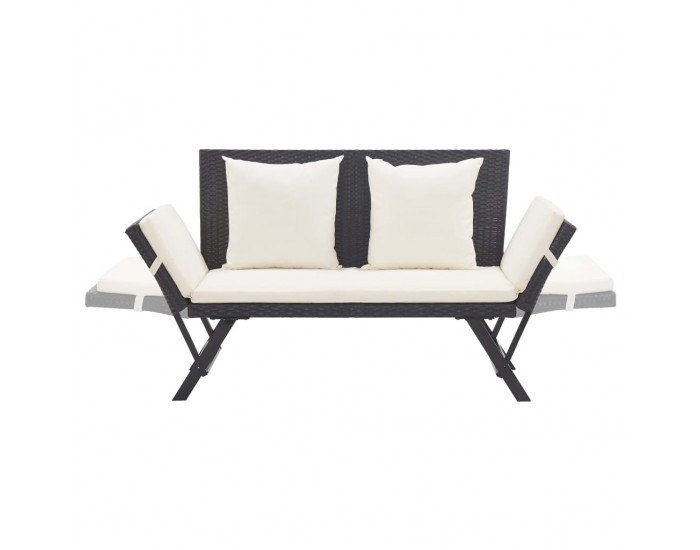 Sonata Градинска пейка с възглавници, 176 см, черна, полиратан