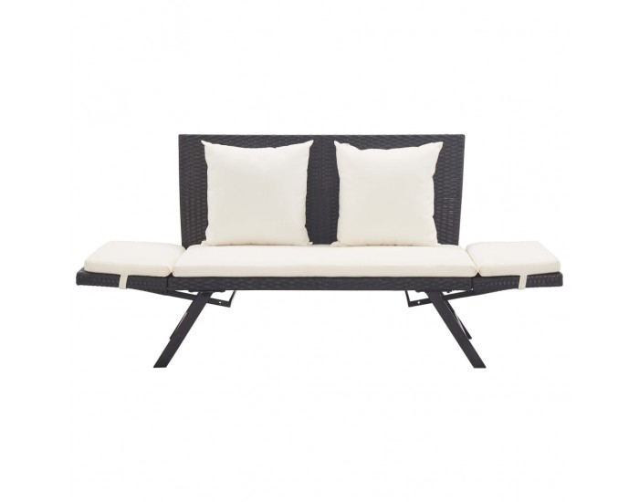 Sonata Градинска пейка с възглавници, 176 см, черна, полиратан