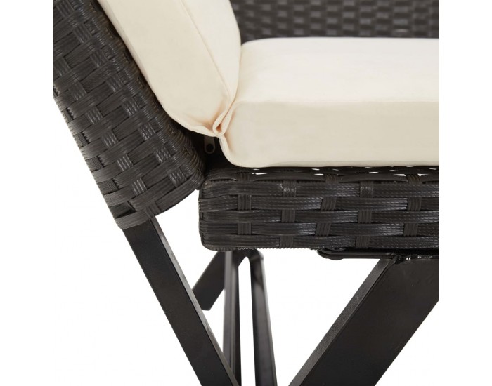 Sonata Градинска пейка с възглавници, 176 см, черна, полиратан