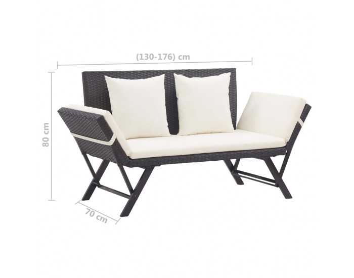 Sonata Градинска пейка с възглавници, 176 см, черна, полиратан