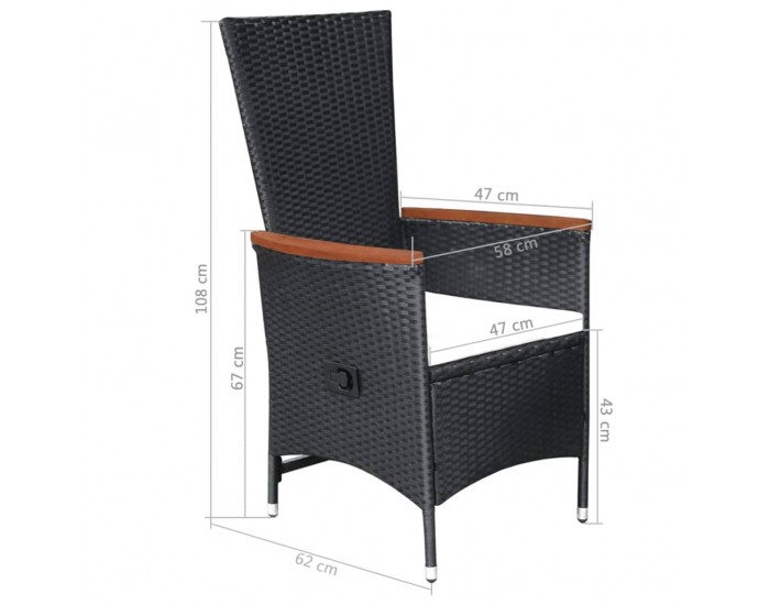 Sonata Външни столове с възглавници, 2 бр, черен полиратан