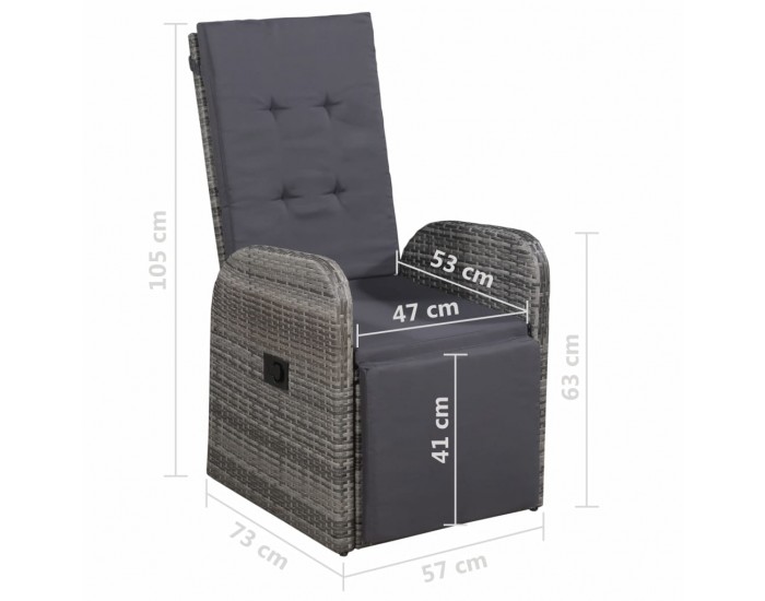 Sonata Накланящ се градински стол с възглавница, полиратан, сив