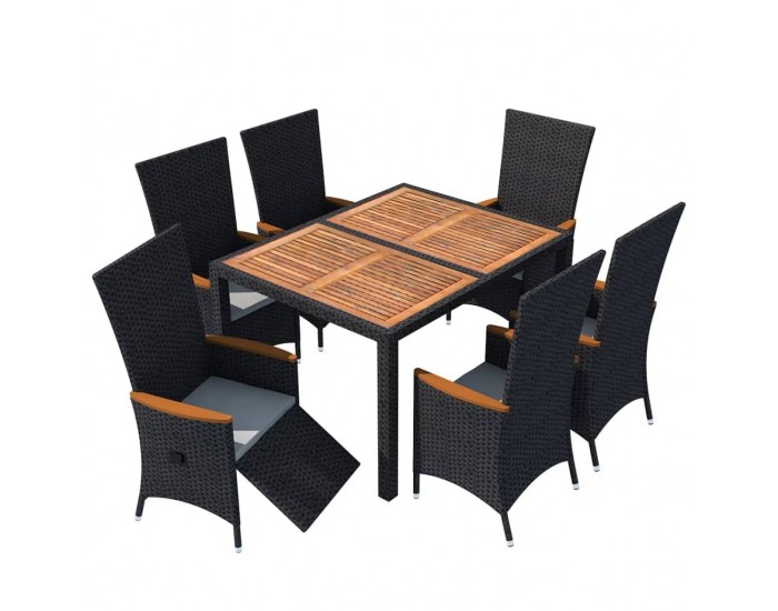 Sonata Градински трапезен комплект, 7 части, полиратан, акация, черен Sonata Градински трапезен комплект, 7 части, полиратан, акация, черен