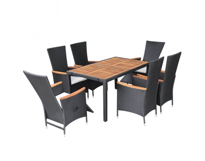 Sonata Градински трапезен комплект, 7 части, полиратан, акация, черен Sonata Градински трапезен комплект, 7 части, полиратан, акация, черен