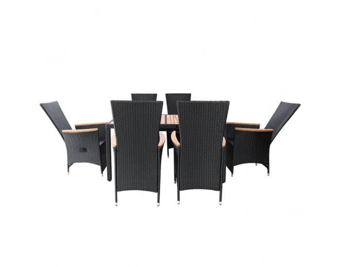 Sonata Градински трапезен комплект, 7 части, полиратан, акация, черен Sonata Градински трапезен комплект, 7 части, полиратан, акация, черен
