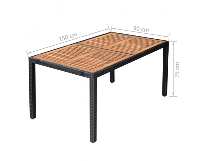 Sonata Градински трапезен комплект, 7 части, полиратан, акация, черен Sonata Градински трапезен комплект, 7 части, полиратан, акация, черен