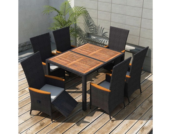 Sonata Градински трапезен комплект, 7 части, полиратан, акация, черен Sonata Градински трапезен комплект, 7 части, полиратан, акация, черен