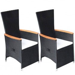 Sonata Накланящи градински столове с възглавници 2 бр полиратан черни - Градински столове