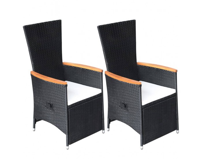 Sonata Накланящи градински столове с възглавници 2 бр полиратан черни