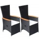 Sonata Накланящи градински столове с възглавници 2 бр полиратан черни