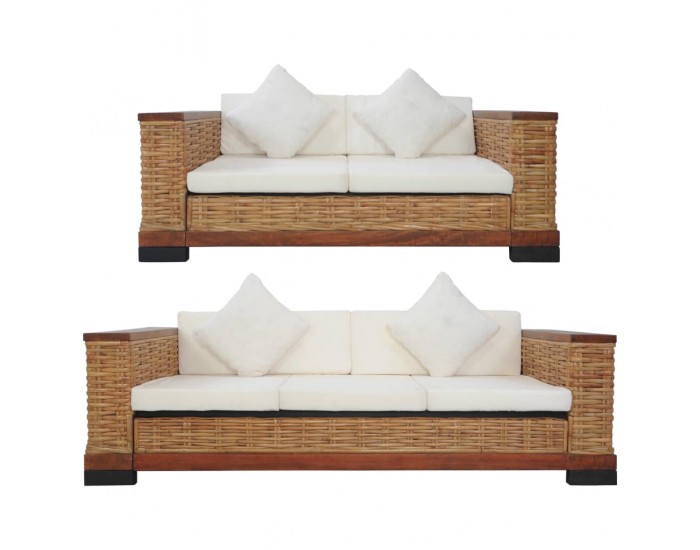 Sonata Комплект дивани с възглавници, 2 части, кафяви, естествен ратан