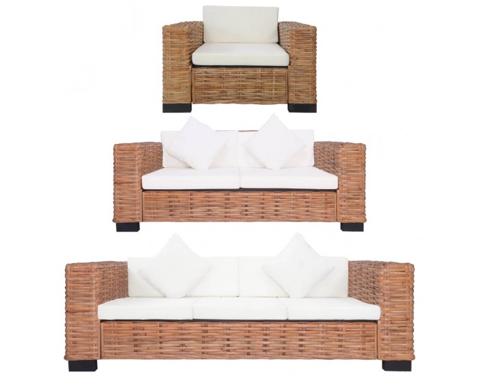 Sonata Комплект дивани с възглавници, 3 части, естествен ратан