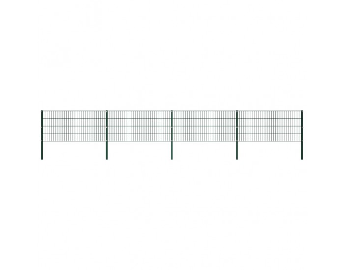 Sonata Ограден панел с колове, желязо, 6,8 м, зелен