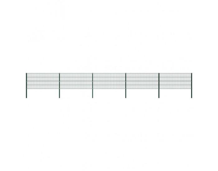 Sonata Ограден панел с колове, желязо, 8,5 м, зелен