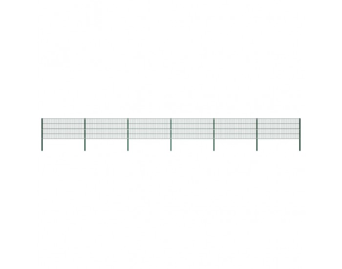 Sonata Ограден панел с колове, желязо, 10,2 м, зелен
