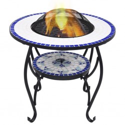 Sonata Мозаечна маса с огнище, синьо и бяло, 68 см, керамика - Градински маси