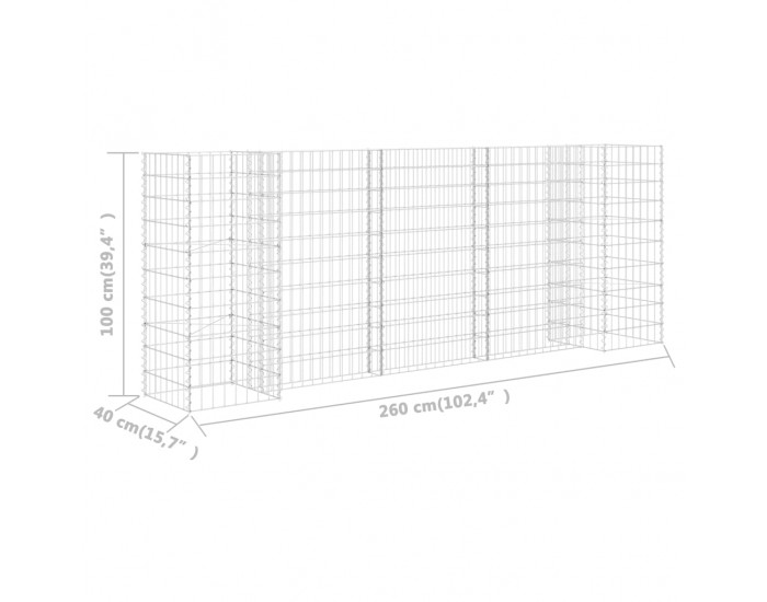 Sonata Габион плантер Н-образен, стоманена тел, 260x40x100 cм