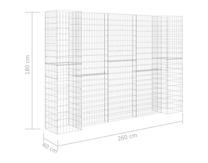 Sonata Габион плантер Н-образен, стоманена тел, 260x40x180 cм