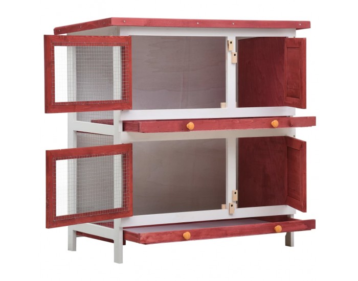 Sonata Външна клетка за зайци, 4 врати, червена, дърво
