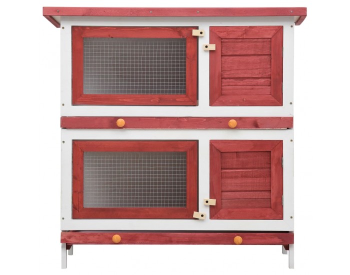 Sonata Външна клетка за зайци, 4 врати, червена, дърво