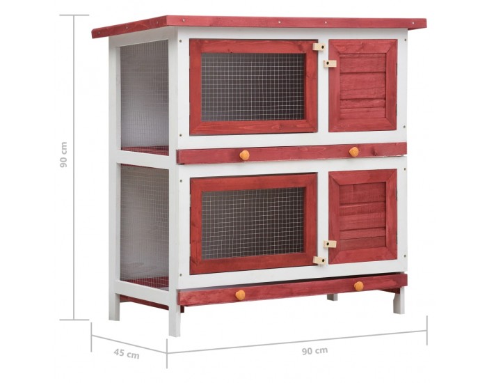 Sonata Външна клетка за зайци, 4 врати, червена, дърво