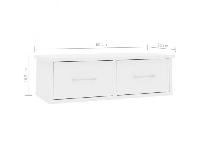 Sonata Стенен рафт с чекмеджета, бял гланц, 60x26x18,5 см, ПДЧ