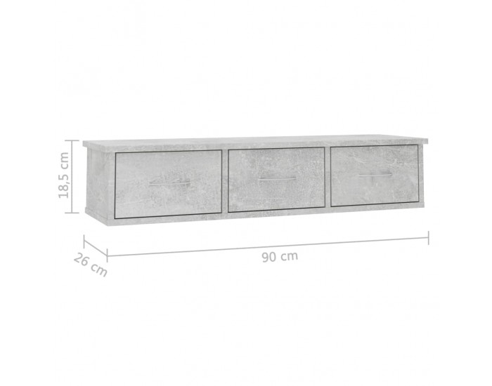 Sonata Стенен рафт с чекмеджета, бетонно сив, 90x26x18,5 см, ПДЧ
