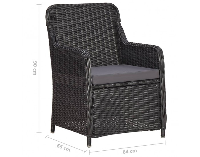 Sonata Градински бистро комплект 3 части с възглавници полиратан черен