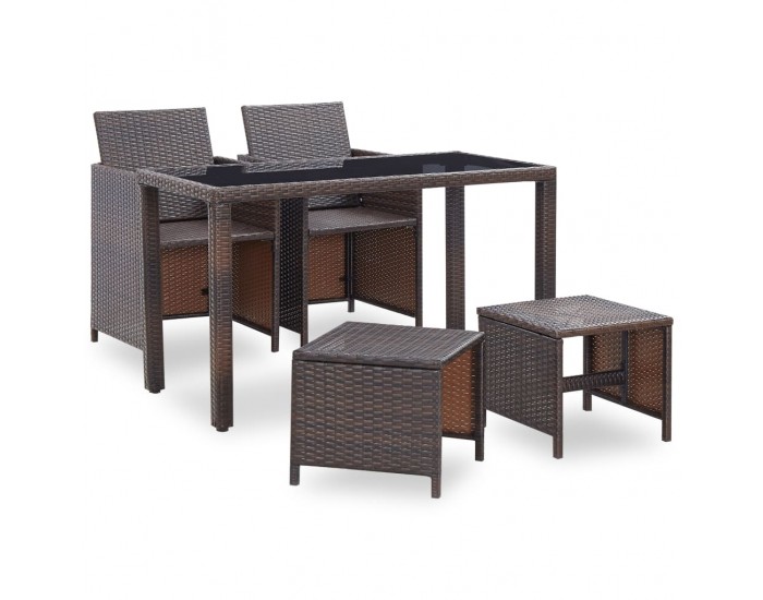 Sonata Градински комплект с възглавници, 5 части, кафяв полиратан