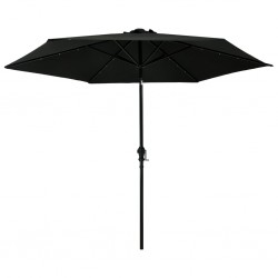Sonata Градински чадър с LED лампички и стоманен прът, 300 см, черен - Сенници и Чадъри