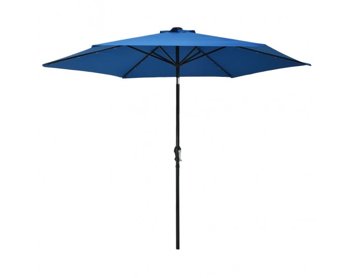 Sonata Градински чадър с LED лампички и стоманен прът, 300 см, син