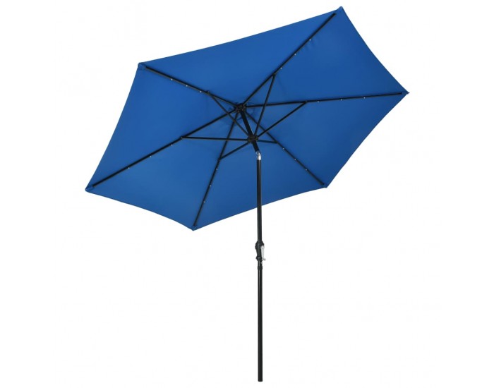 Sonata Градински чадър с LED лампички и стоманен прът, 300 см, син