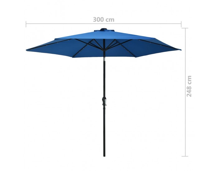 Sonata Градински чадър с LED лампички и стоманен прът, 300 см, син