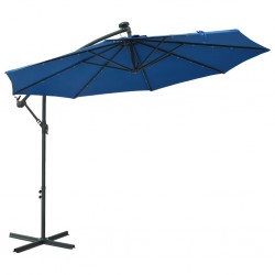 Sonata Градински чадър с LED осветление стоманен прът 300 см лазурен - Градина