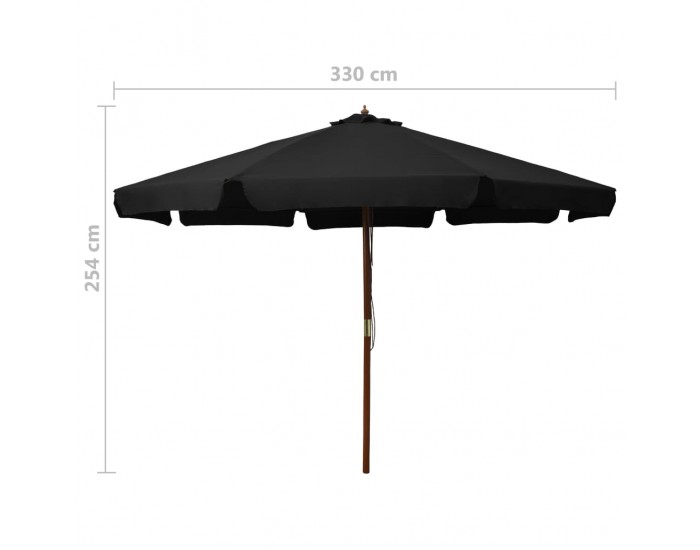 Sonata Градински чадър с дървен прът, 330 см, черен