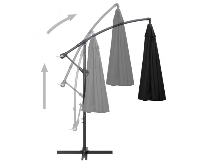 Sonata Висящ чадър за слънце, черен, 3 м, алуминиев прът